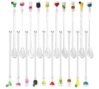 Palillos de Cóctel,Forreen 20 Piezas Agitadores de cóctel Acrílicos Coloridos Tropicales Cuchara de Cóctel Reutilizables Agitadores de Bebidas con patrones de copas de vino para Hogar Fiesta Bar,23cm