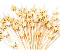 Palillos de cóctel hechos a mano, 100 unidades, palillos de madera, suministros para fiestas, estrella dorada mate