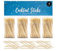 Palillos de cóctel redondos grandes de 6 cm, palillos de madera en caja de almacenamiento, robustos, seguros, púas de doble cara, aperitivos canapé, barbacoa (500 palos de cóctel)