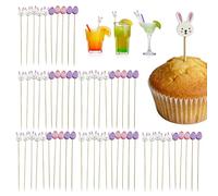 Palillos de Coctelería de Pascua | 100 Piezas de de Conejo y Huevo para Pasteles de Frutas,Palitos de conejo de Pascua | para Comida, Bebida, Pastel, Primavera, Interior, Exterior, Sándwiches