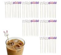 Palillos de Coctelería de Pascua,100 piezas decorativas para cóctel con conejos y huevos de Pascua - Palitos de conejo de | Para Comida, Bebida y Postres, Suministros para en Interior y Exterio