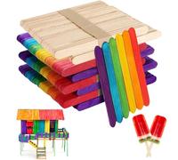 Palillos de madera para helado, 400 unidades, multicolor natural, 4 en 1 para manualidades, palos de madera coloridos, palitos de hielo de madera, espátulas de madera para manualidades, manualidades y