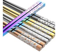 Palillos de metal reutilizables, 5 pares de palillos de estilo japonés, multicolor, de acero inoxidable, aptos para lavavajillas, cuadrados, ligeros, antideslizantes, juego de regalo