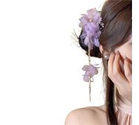 Palillos de pelo 2 pinzas for el cabello con borlas de hojas y flores tela for mujer, chica Mori, Clip lateral acrílico cristal, cadena larga perlas imitación, tocados para Mujeres(C)