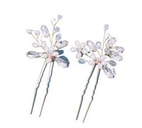 Palillos de pelo 2Pcs Handmade Crystal Pearls Hairpins Flower Hairbands For Women Bride Wedding Hair Accessories More Color Rhinestone Clips para Mujeres(Gold)
