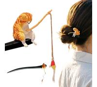 Palillos De Pelo De Madera | Horquilla Decorativa con Gato Pescando Sujetamoños,Palillo de Pelo Estilo Chino - para Diario Viaje Fotografía Banquete Arte del Té Exhibición Chicas Adolescentes