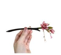 Palillos de Pelo Horquilla de madera con borlas de flor de loto for mujer, diseño de nicho, hecha a mano, estilo antiguo, 2 unidades