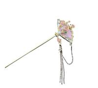 Palillos de pelo Horquilla estilo chino con forma de abanico flor ciruelo for mujer, redonda, metal, trenza Hanfu y borla para Mujeres(Pink)