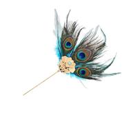 Palillos De Pelo Para Mujeres 2 horquillas tradicionales con plumas de pavo real for mujer, aleación larga, forma abanico flores, accesorios for el cabello, joyería(Blue)