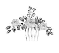 Palillos de pelo White Soft Ceramic Flower Women's Hair Comb Pearl Rhinestone Daily Clip Wedding Party Bridal Jewelry Headdress para Mujeres(J6598S)