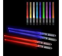 Palillos de sable de luz, SOARFLY 2 pares de palillos LED con 9 modos de color, Lightsaber Chopsticks sin BPA, reutilizables, palillos luminosos para cocinas, cenas, sushi, fiestas, cubiertos