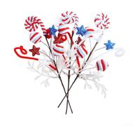 Palillos florales patrióticos, paquete de 3 tallos de purpurina roja, blanca y azul con alambre flexible, aerosoles decorativos de 11.8 pulgadas para coronas, centros de mesa, ramos, día de la