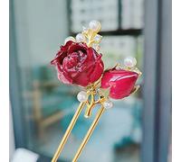 Palillos for el pelo, horquilla for el pelo en forma de U, estilo japonés, dos rosas reales, decoración de flores, palillos for el pelo, horquilla de metal, horquillas for el pelo de estilo étnico, 2