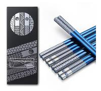 Palillos metálicos reutilizables de acero inoxidable18/8 tallas láser palillos de titanio de alta calidad lavavajillas palillos japoneses y coreanos 5 pares juegos de regalos (Azul)