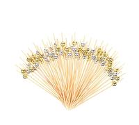 Palillos para cóctel, 100 palillos para cóctel, palillos de madera para cóctel, cuentas de madera en palillos de dientes para bebidas, comida, fruta, postres, suministros para fiestas. (12 cm / 4,7