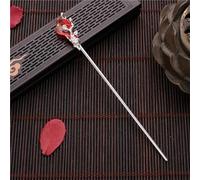 Palillos Para El Pelo Palillo for el cabello for mujer, horquilla de Metal con flor, palillos, horquilla de flores, accesorios de joyas for el cabello Palillos Para El Cabello (Color : Silver Red Foi