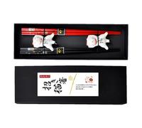 Palillos reutilizables para lavavajillas, caja fuerte, lindos palillos - Lindo gato de la suerte de cerámica Chopstick - Slip 9.45 pulgadas palillos Set 2 pares que son reutilizables con carcasa