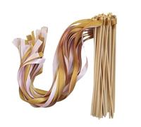 Palitos con cintas de colores variados， Gold And Pink Rhythmic Dance Ribbon Wedding Wands With Golden Bells Pack Of 20 Or 50 Pcs(20pcs)