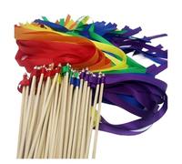 Palitos con cintas de colores variados， Rainbow Ribbon Wedding Wands Twirling Streamer Sticks With Silver Bells Pack Of 10-50 PCS(10PCS)