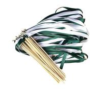 Palitos con cintas de colores variados， Silver Bell Wedding Ribbon Wands For Ceremony Dance Decor Green White 50pcs 20pcs(20pcs)
