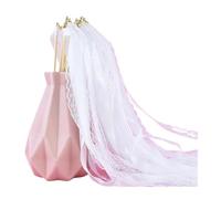Palitos con cintas de colores variados， White Ribbon Wands And Twirling Lace Streamers For Wedding Dance Decoration 20 pcs