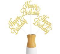 Palitos de centro de mesa de feliz cumpleaños, decoración de cumpleaños para baby shower, decoración de mesa de cumpleaños 16, 21, 30, 40, suministros de fiesta para hombres y mujeres, color dorado, 6