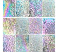 PALJOLLY 12 hojas de vidrio transparente iridiscente con texturas variadas, vidrio de mosaico catedral transparente de 4 x 6 pulgadas para manualidades, suministros de vidrieras para proyectos de