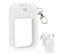 Palksky Estuche desinfectante de manos para Touchland, funda protectora con llavero para niebla de energía y niebla brillante, 1 onza líquida (lentejuelas blancas brillantinas), tamaño de viaje