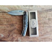 PALLARES NAVAJA ARTESANA BUSA Cachas de asta de ciervo sin pulir.Hoja de Acero Inoxidable de 8cm.