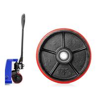 Pallit Rueda giratoria para carretilla elevadora de poliuretano (PU) 200 x 50 mm, eje rojo 20 mm, rodamiento de bolas incluido