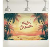 Palm Dreams - Fondo de pared tropical, escena decorativa de playa puesta de sol, estética de verano para interiores y exteriores, fondo de fotografía para fiestas y eventos, 71 x 43 pulgadas