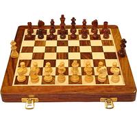 Palm Royal HANDICRAFTS Juego de Tablero de ajedrez magnético Plegable Hecho a Mano de Madera con Pieza magnética y Reinas adicionales para 2 Jugadores, niños y Adultos (10 x 10 Pulgadas, marrón).