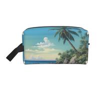 Palm Tree Rocky Shore - Neceser de viaje con estampado de costa, bolsa de maquillaje, bolsa de cosméticos, bolsa colgante para mujeres y hombres, gimnasio diario