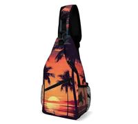 Palm Tree Summer Sunset Frog In A Pond Sling Bag Crossbody Chest Bag with Pockets, Shoulder Backpack for Hiking, Travel