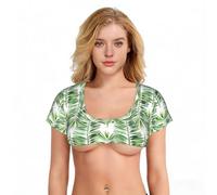 Palm Tree1 - Camiseta corta sexy de manga corta para mujer, cuello en U profundo, elástica, para discoteca, fiesta, Negro, Altoa única