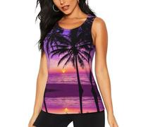 Palm Trees at Sunset Printing - Camiseta sin mangas con espalda cruzada para mujer, ajuste seco, atlético, rendimiento, yoga, ropa deportiva, Negro, L