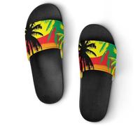 Palm Trees in Jamaica Colors - Pantuflas de casa para hombre, sandalias de baño para ducha, Estilo:, 38 EU