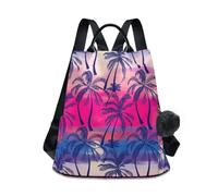 Palm Trees Sunset - Mochila para mujer, antirrobo, doble correa con cierre de cremallera, color morado y rosa