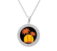 Palm1 - Collar con colgante de árboles y puesta de sol de verano, joyería de diamantes de moda para mujeres y hombres, plata y oro, talla única, Metal, No es una piedra preciosa