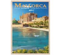 Palma De Mallorca, España - La encantadora catedral de Santa María junto al mar, póster de viaje vintage - Rompecabezas premium de 1000 piezas para adultos