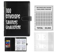 Palmcee 100 Envelope Saving Challenge - Cuaderno de ahorro de dinero con sobres A5, desafío para ahorrar dinero, ahorre dinero en 5050 euros (negro)