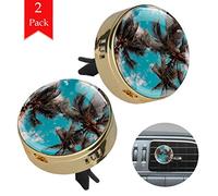 Palmera Cielo Azul Nube Blanca Clip de ventilación de difusor de coche de cristal con metal dorado 2 piezas Ventiladores de aromaterapia Aceite esencial Medallones de difusor de coche 34mm