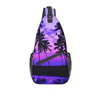 Palmera Púrpura Puesta De Sol Cruz Pecho Bolsa Diagonalmente, Crossbody Bandolera Multiusos, Viaje Senderismo Mochila