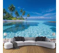 Palmeras agua de mar Murales de Pared, océanos tropicales Papel Pintado de Seda, Gran Mural Fotográfico para Salón, Dormitorio, Cocina, Oficina o Habitación Infantil