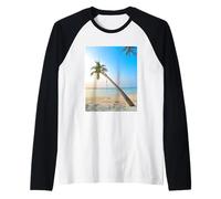 Palmeras Columpio de Verano Costa árbol de Palmeras Fotos Reales Hermoso Playa de Arena a la Moda Camiseta Manga Raglan