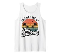 Palmeras Retro al Atardecer You Had Me At Day Drinking Funny Camiseta sin Mangas