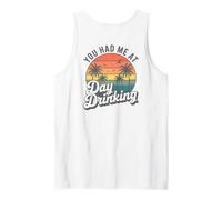 Palmeras Retro al Atardecer You Had Me At Day Drinking Funny Camiseta sin Mangas