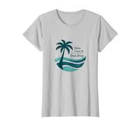 Palmeras y Brisa oceánica Vacaciones en la Playa Tropical Camiseta, Mujer, Plata, S