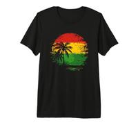 Palmeras y Reggae isleño Vintage al Atardecer Camiseta Premium