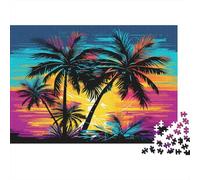 Palmiers tropicauxPuzzles Pour Adultes 70x50cm/1000pcs,Jeux De Défi Vibrant Art du Coucher de Soleil